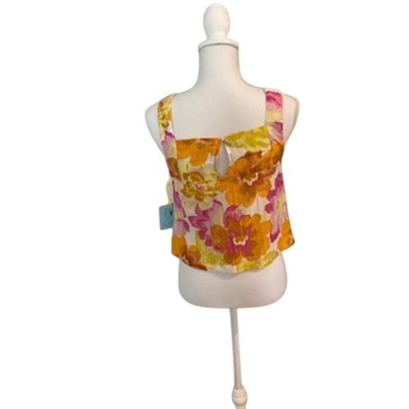 CeCe Floral Pink & Yellow Sleeveless Blouse NWT Size XS - Picture 2 of 5
